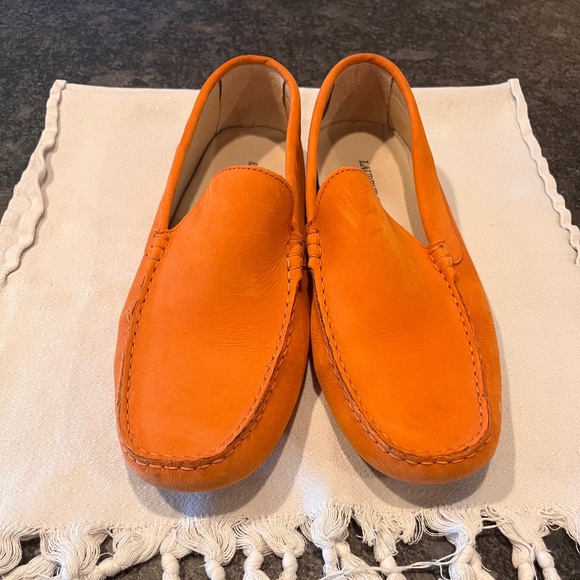 Laurent Eiffel Leather Orange Driver, Size 46, St. Barts Silhouette On Sole - Picture 1 of 5